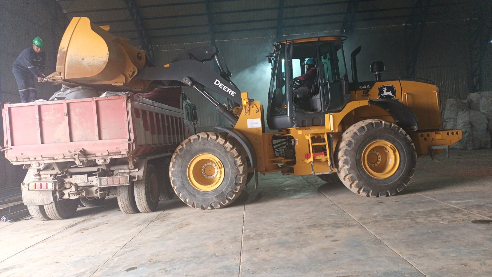 Export container loaded on flatbed truck